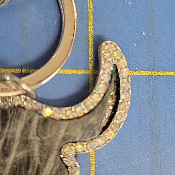 Rhinestone Trim Longhorn Keychain - Black and Silver - Picture 4 of 4